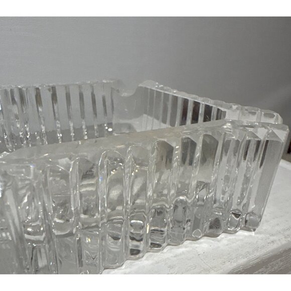 Crystal Ashtray Square Vintage Pinwheel Clear Cut Glass Ribbed & Etched Heavy - Picture 4 of 8
